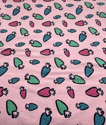 Strawberry Doodle Sweatshirting Cotton Lycra 2 Way Stretch - T9 Fabrics