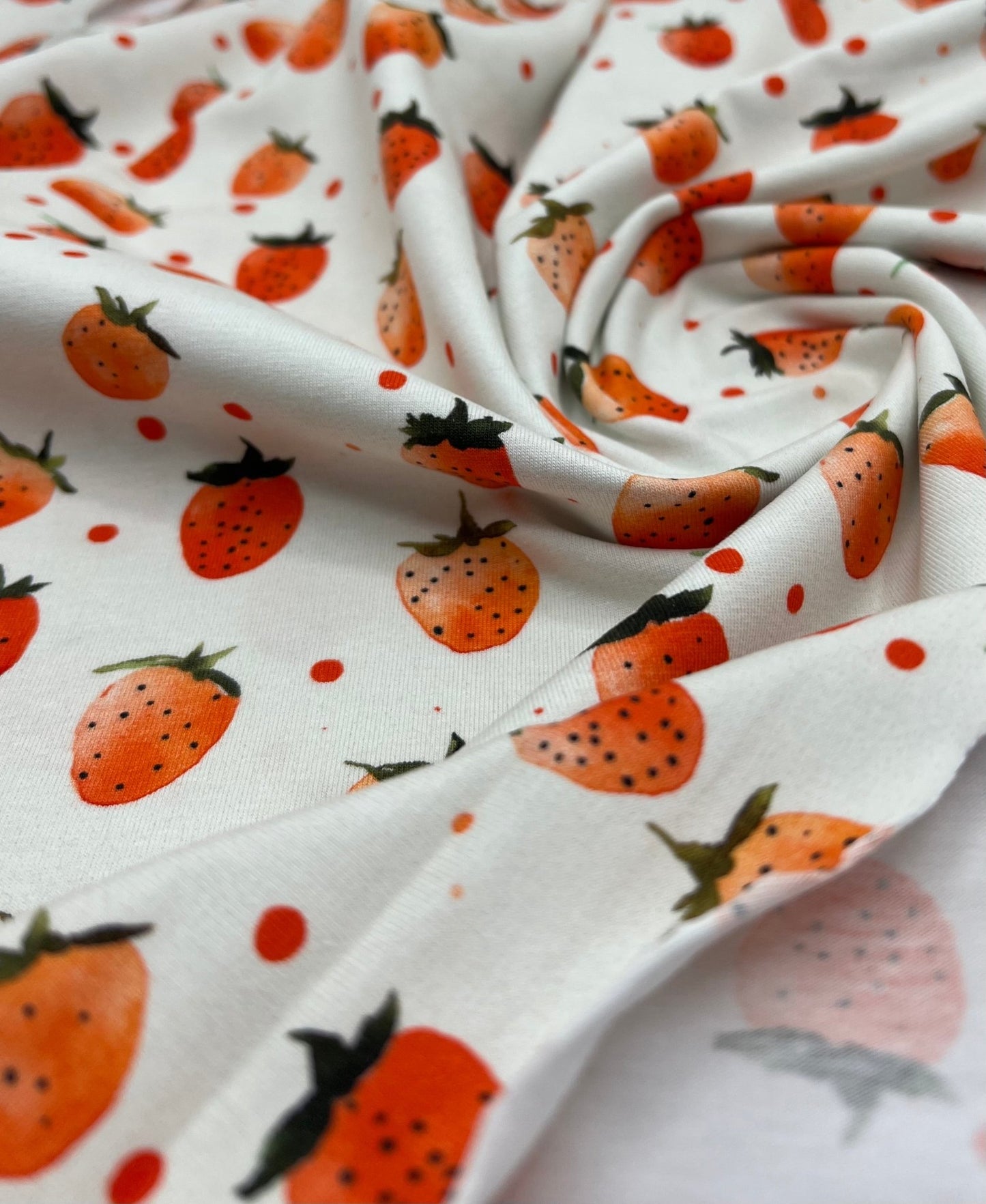 Strawberry's Print Cotton Stretch Jersey 200 GSM 95/5 Lycra 4 Way Stretch - T9 Fabrics