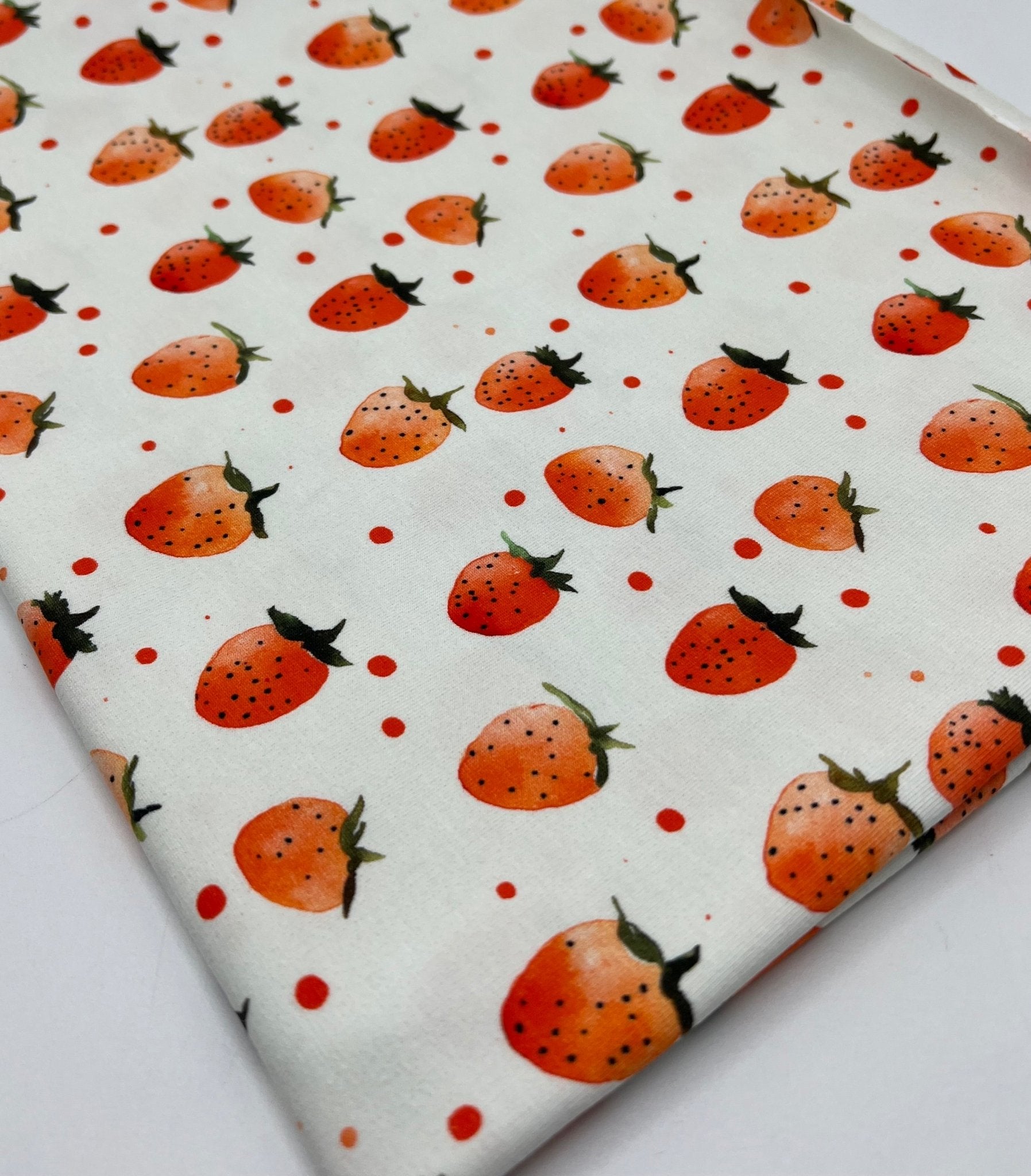 Strawberry's Print Cotton Stretch Jersey 200 GSM 95/5 Lycra 4 Way Stretch - T9 Fabrics