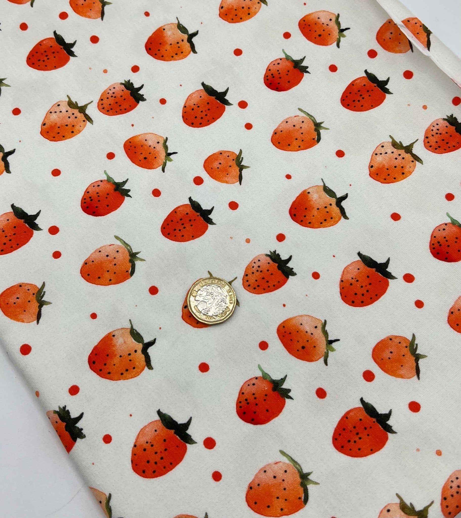 Strawberry's Print Cotton Stretch Jersey 200 GSM 95/5 Lycra 4 Way Stretch - T9 Fabrics