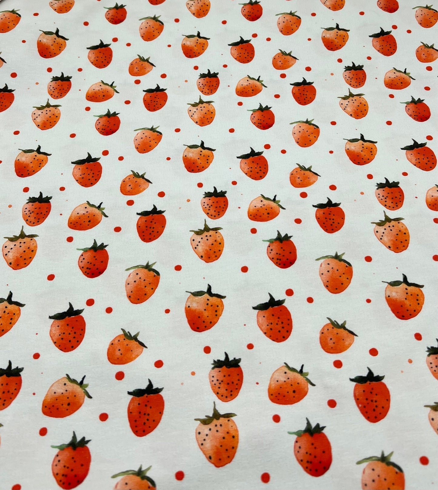 Strawberry's Print Cotton Stretch Jersey 200 GSM 95/5 Lycra 4 Way Stretch - T9 Fabrics