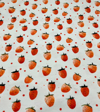 Strawberry's Print Cotton Stretch Jersey 200 GSM 95/5 Lycra 4 Way Stretch - T9 Fabrics