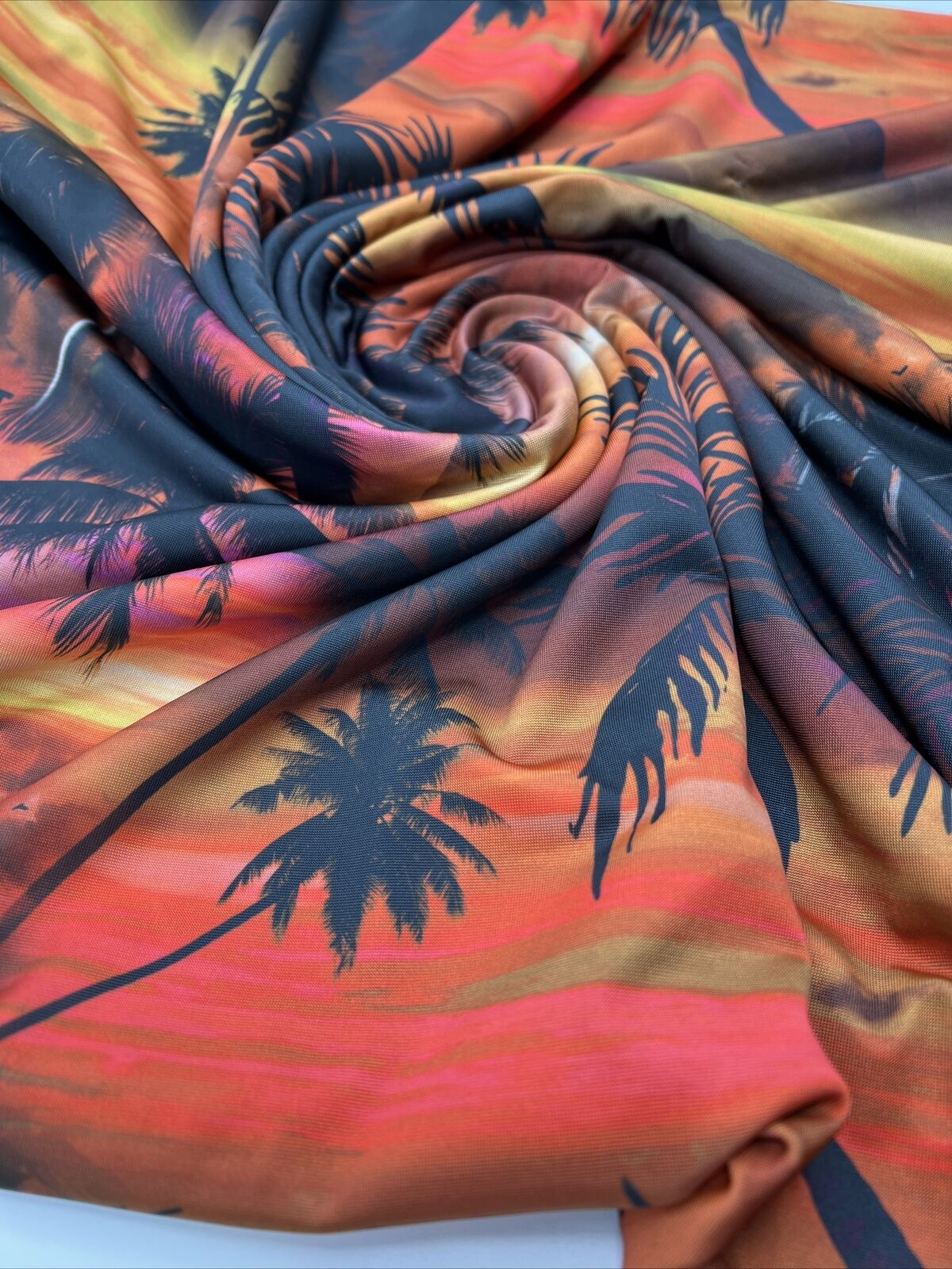 Sunset Palm Tree Print Soft Touch Stretch Fabric - T9 Fabrics