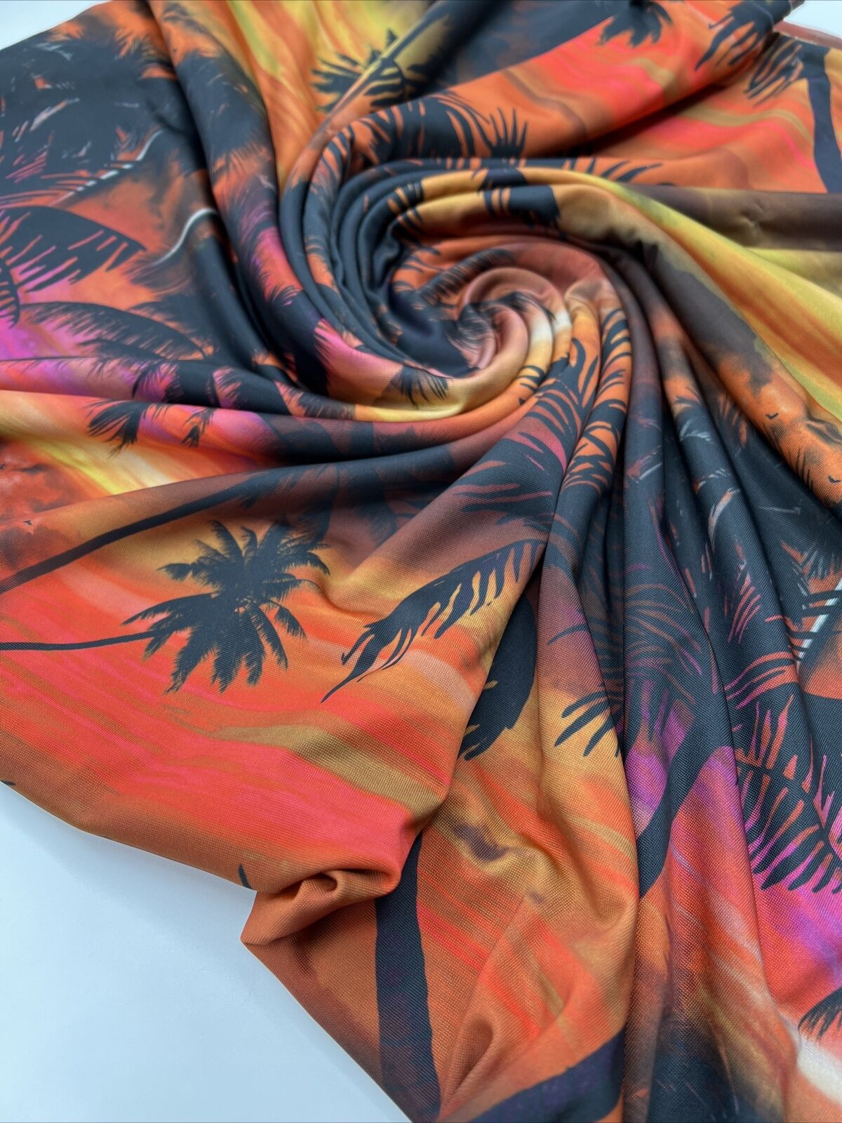 Sunset Palm Tree Print Soft Touch Stretch Fabric - T9 Fabrics