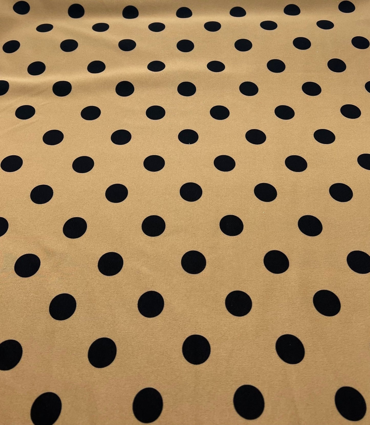 Tan Black Polka Printed Plain Scuba 2 Way Stretch Jersey Fabric - T9 Fabrics