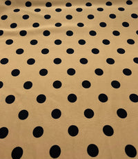 Tan Black Polka Printed Plain Scuba 2 Way Stretch Jersey Fabric - T9 Fabrics
