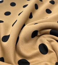 Tan Black Polka Printed Plain Scuba 2 Way Stretch Jersey Fabric - T9 Fabrics