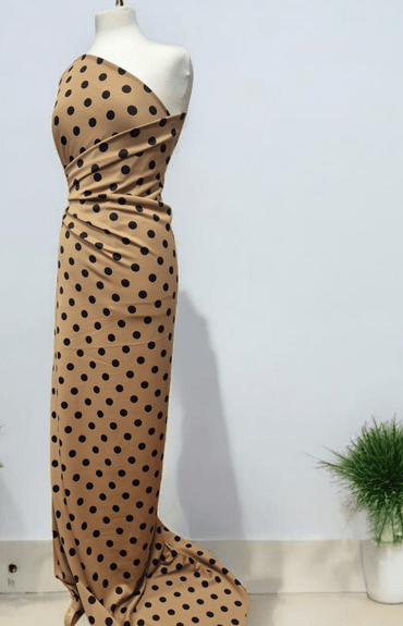 Tan Black Polka Printed Plain Scuba 2 Way Stretch Jersey Fabric - T9 Fabrics