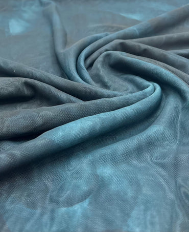 Teal Green Tie Dye Print Mesh Fabric Stretch - T9 Fabrics