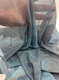Teal Green Tie Dye Print Mesh Fabric Stretch - T9 Fabrics