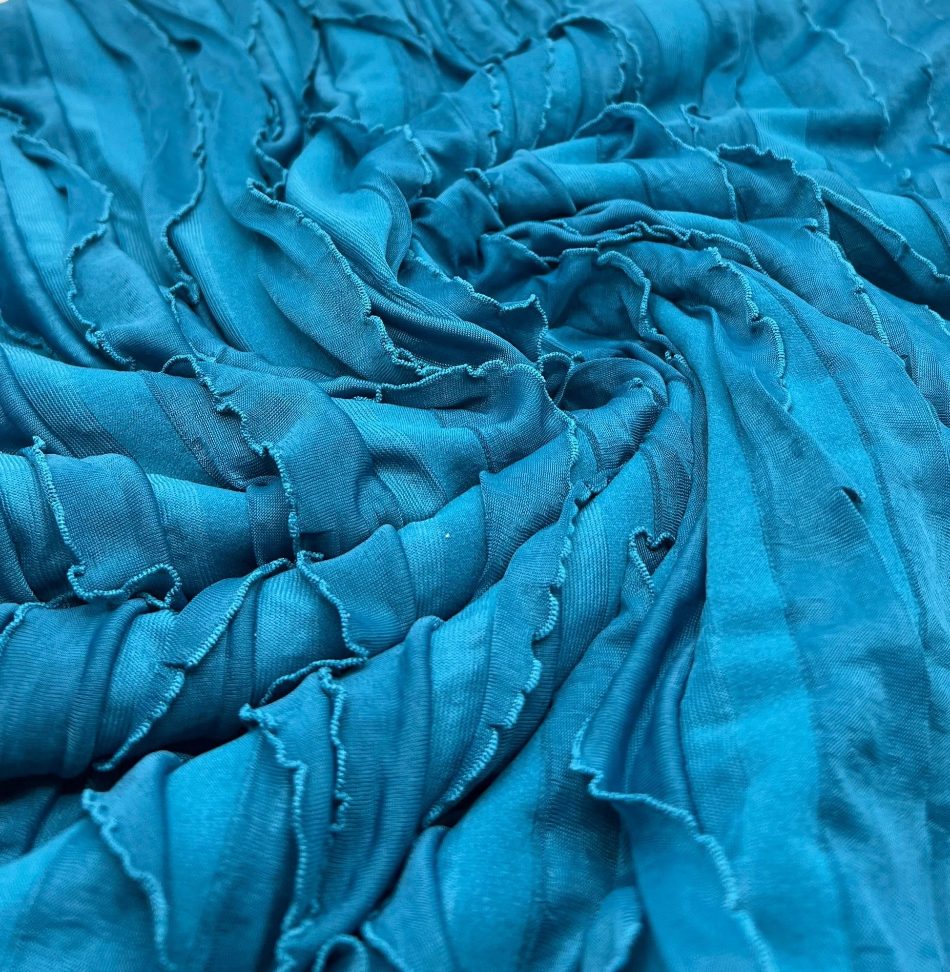 Teal Ruffle Textured 4 Way Stretch Fabric - T9 Fabrics