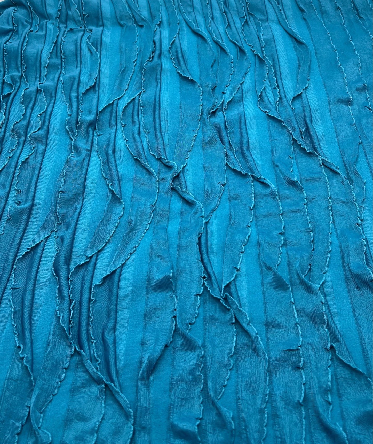 Teal Ruffle Textured 4 Way Stretch Fabric - T9 Fabrics
