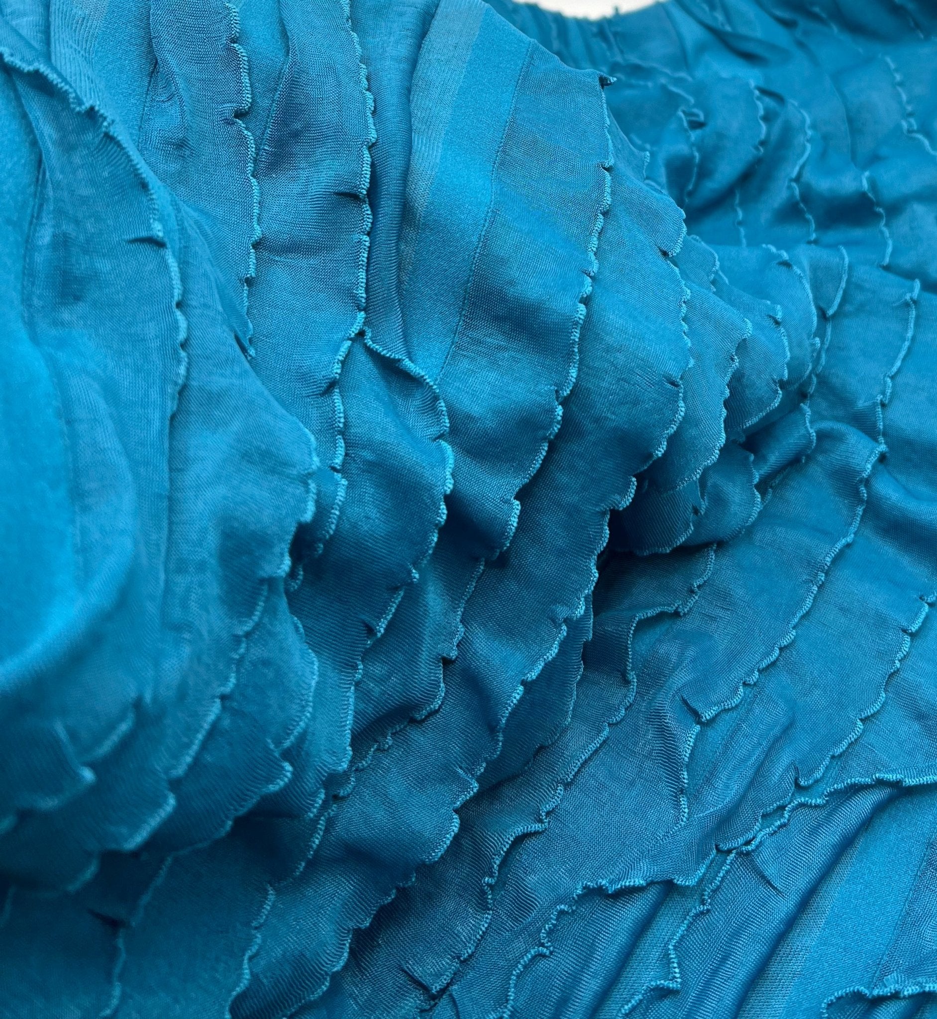 Teal Ruffle Textured 4 Way Stretch Fabric - T9 Fabrics