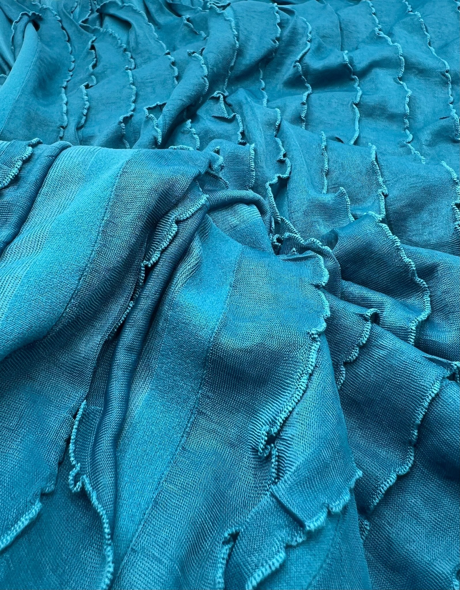 Teal Ruffle Textured 4 Way Stretch Fabric - T9 Fabrics