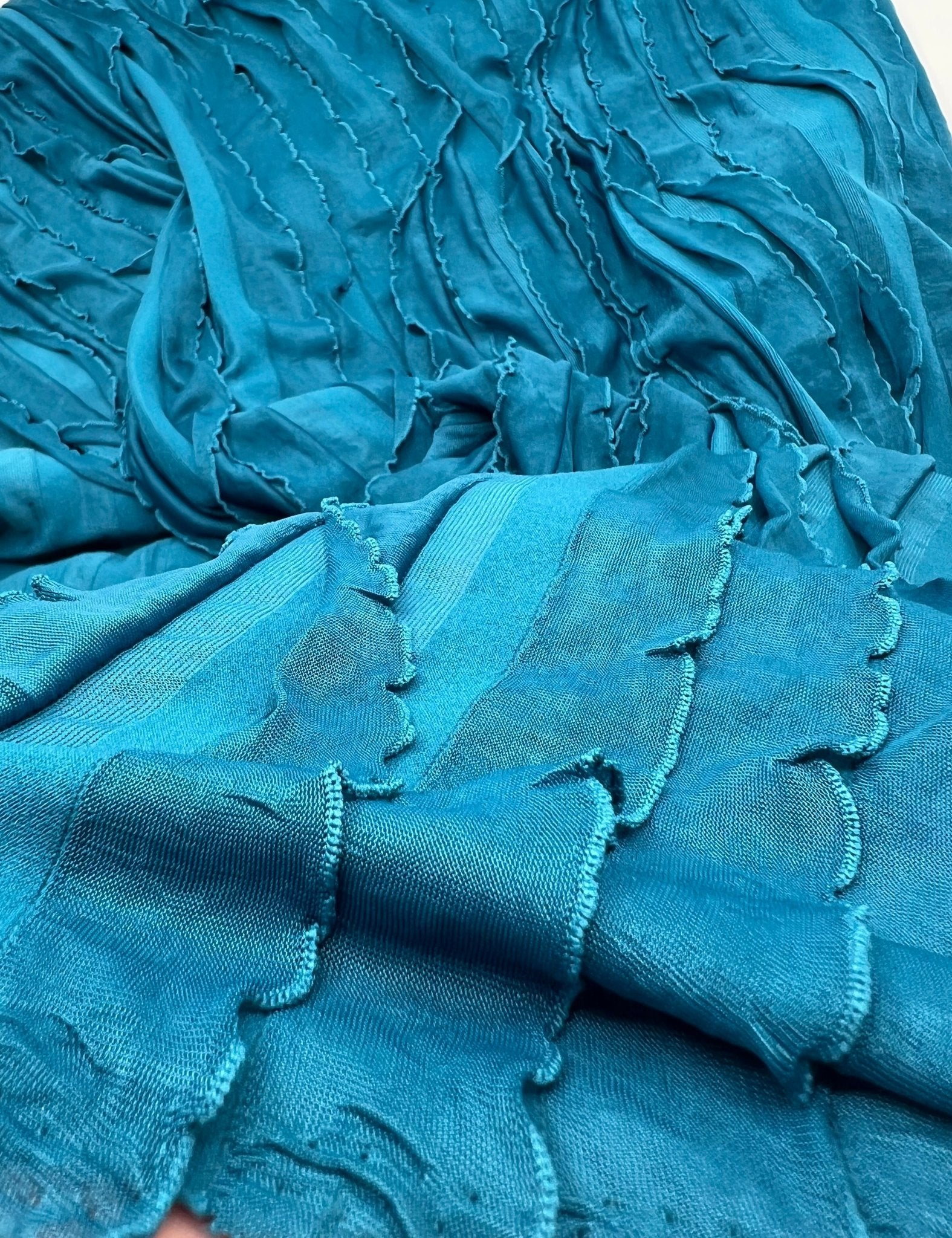 Teal Ruffle Textured 4 Way Stretch Fabric - T9 Fabrics