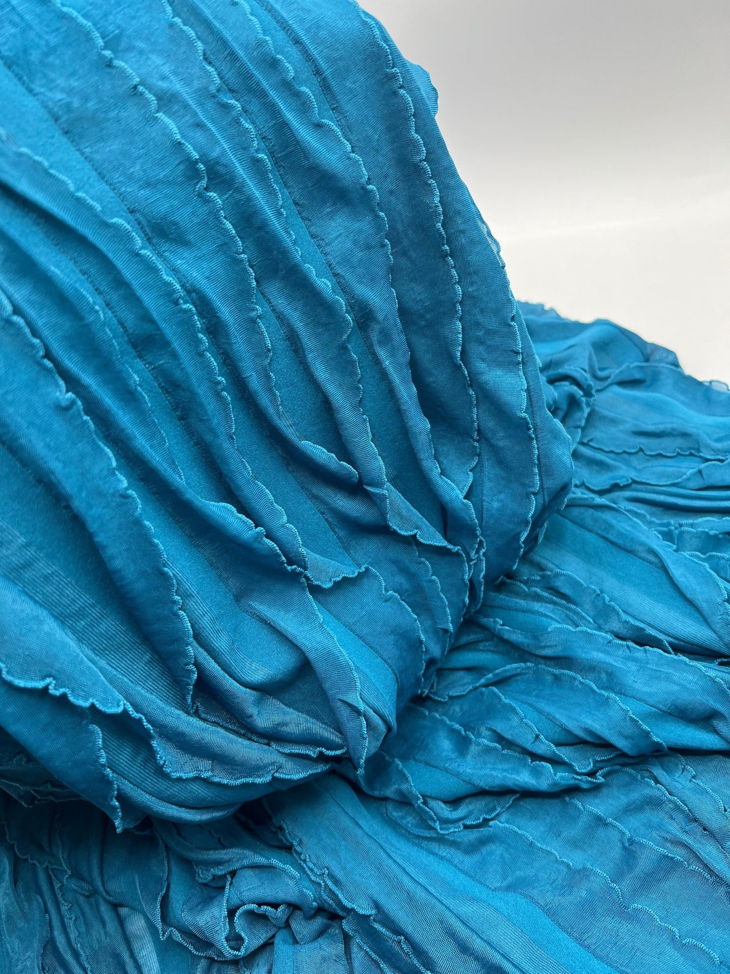 Teal Ruffle Textured 4 Way Stretch Fabric - T9 Fabrics