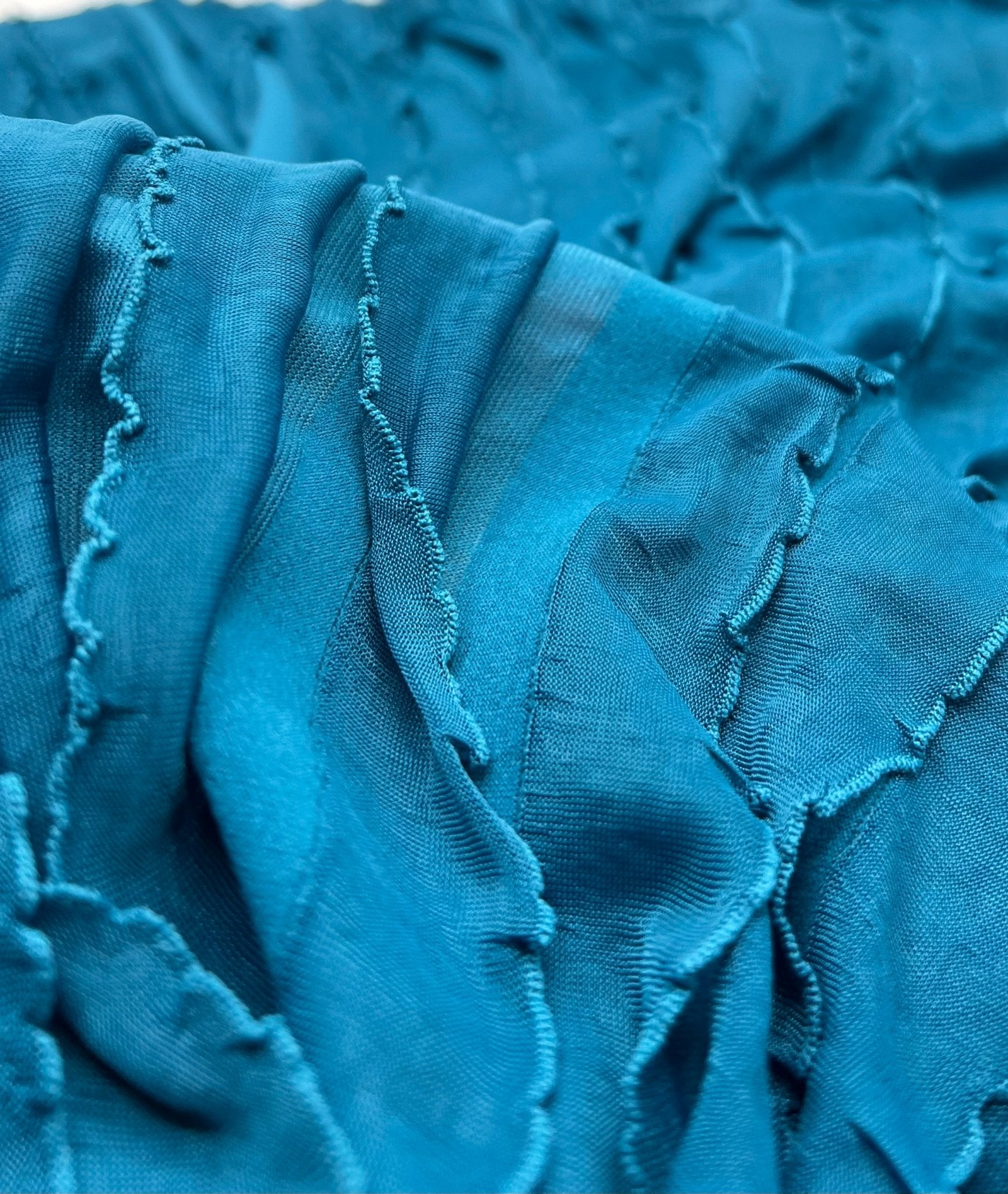 Teal Ruffle Textured 4 Way Stretch Fabric - T9 Fabrics