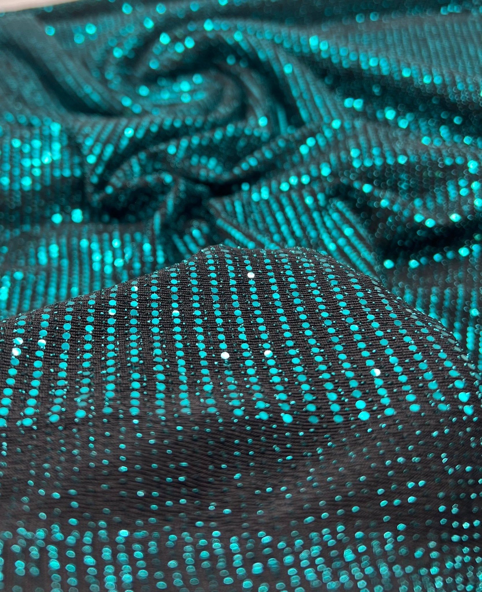 Teal Sequin Nylon Metallic Sparkle Stretch Fabric - T9 Fabrics