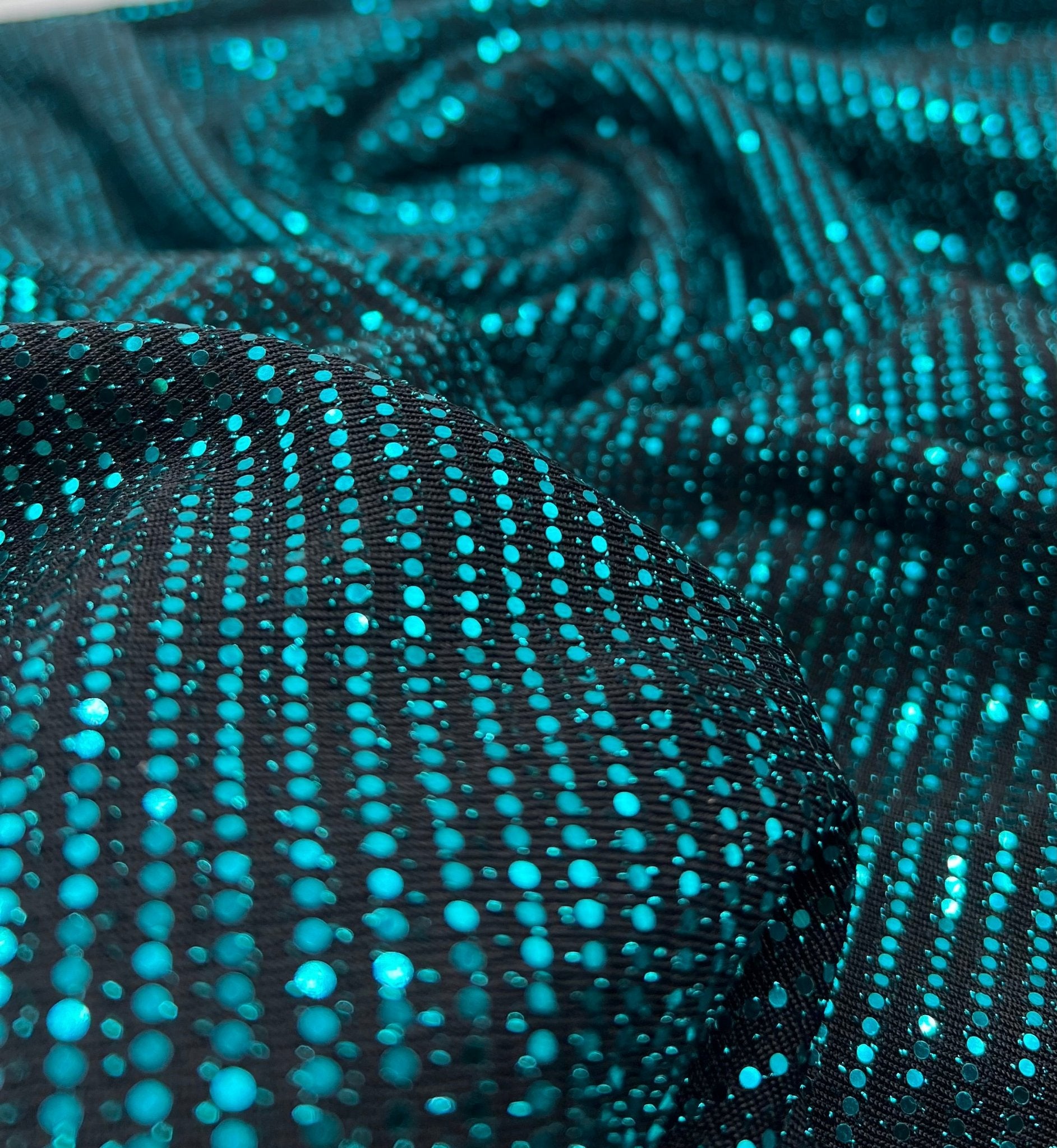 Teal Sequin Nylon Metallic Sparkle Stretch Fabric - T9 Fabrics