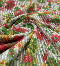 Textured Stripe Floral Print Mesh Fabric 2 Way Stretch - T9 Fabrics