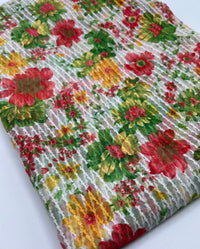 Textured Stripe Floral Print Mesh Fabric 2 Way Stretch - T9 Fabrics