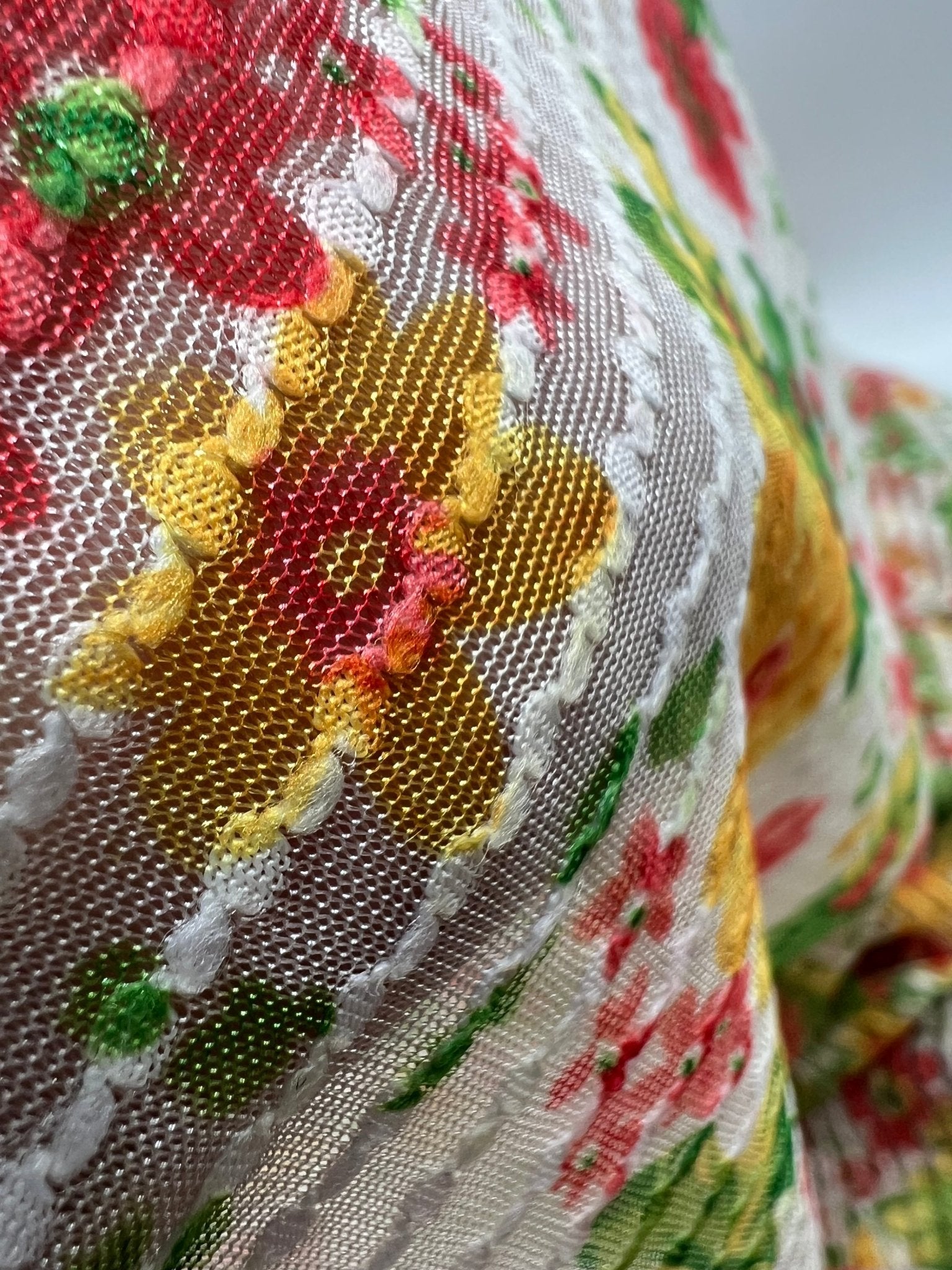 Textured Stripe Floral Print Mesh Fabric 2 Way Stretch - T9 Fabrics