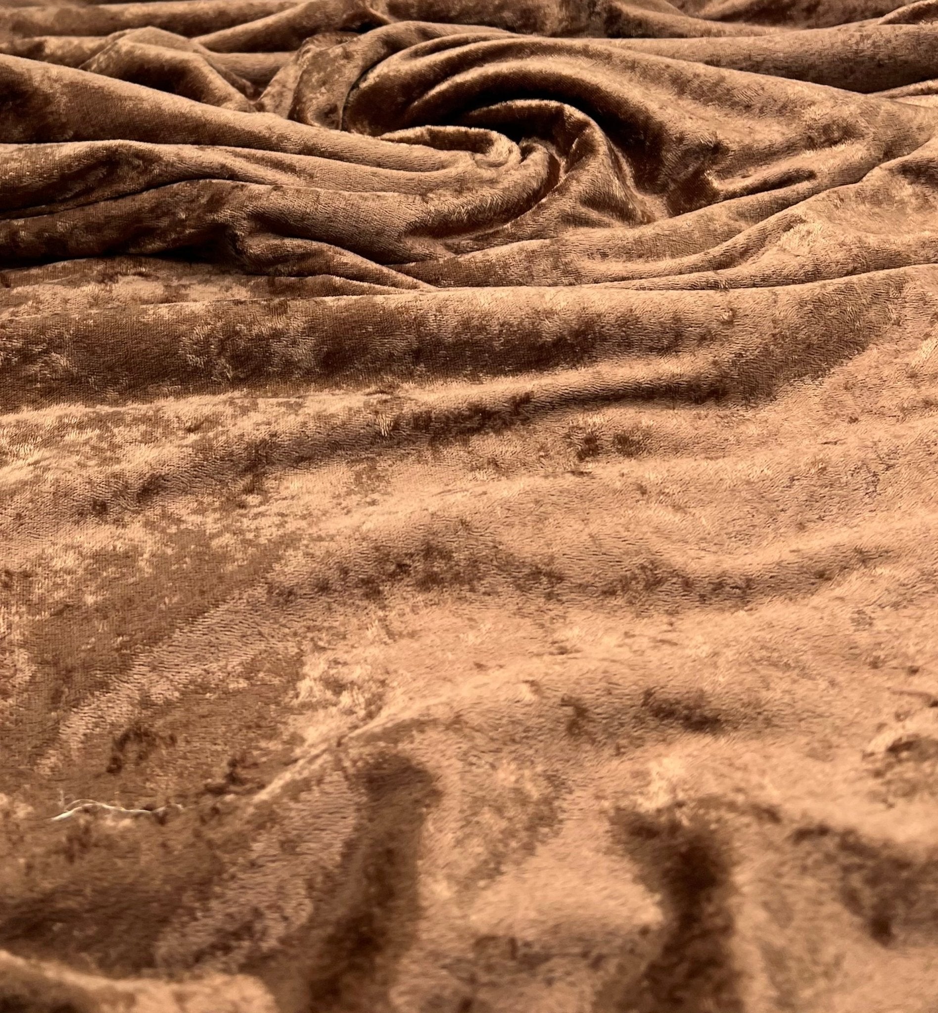 Toffee Brown Crushed Velour Spandex Stretch Fabric - T9 Fabrics