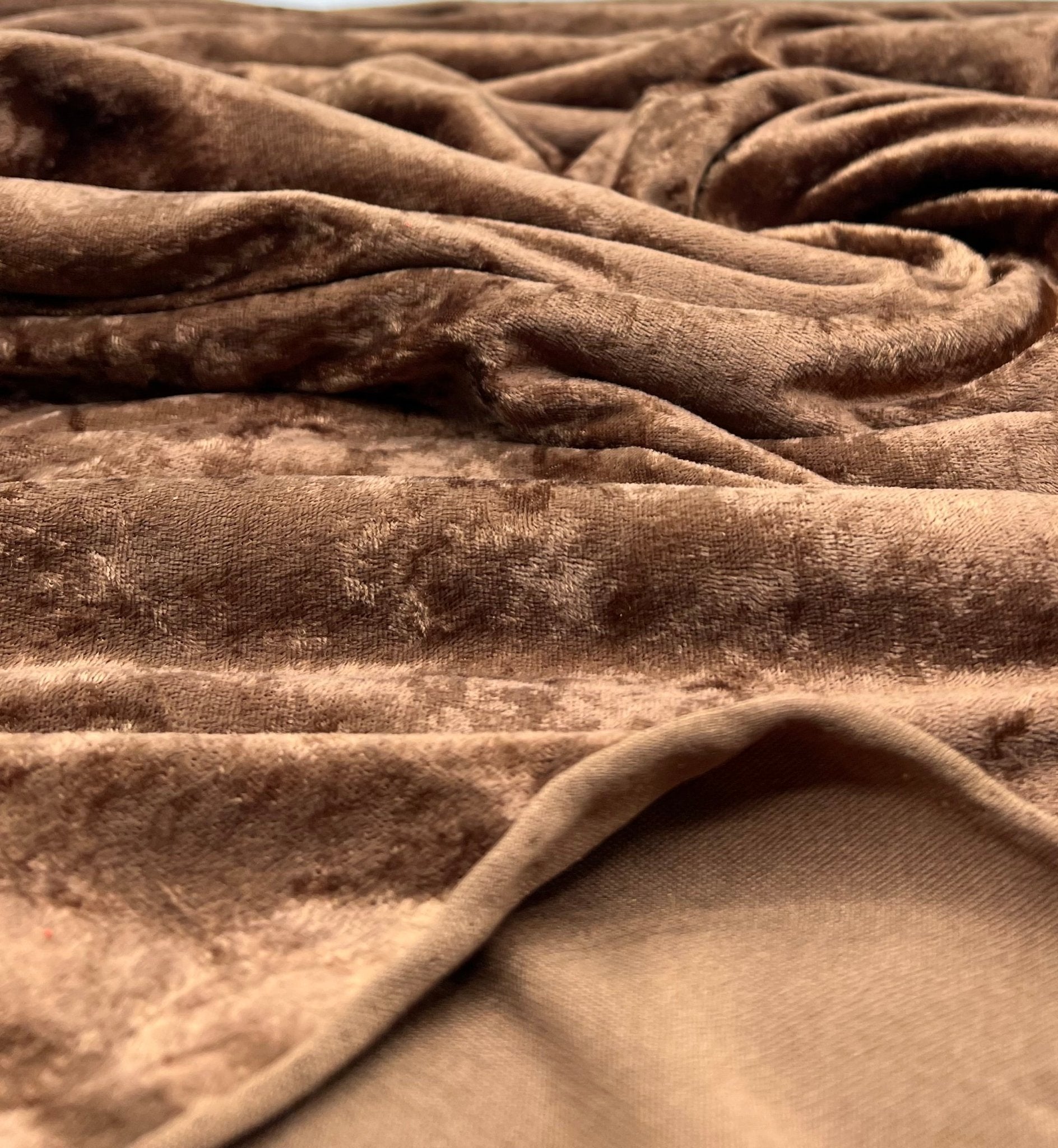 Toffee Brown Crushed Velour Spandex Stretch Fabric - T9 Fabrics