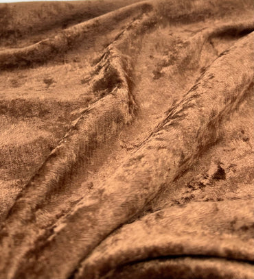 Toffee Brown Crushed Velour Spandex Stretch Fabric - T9 Fabrics