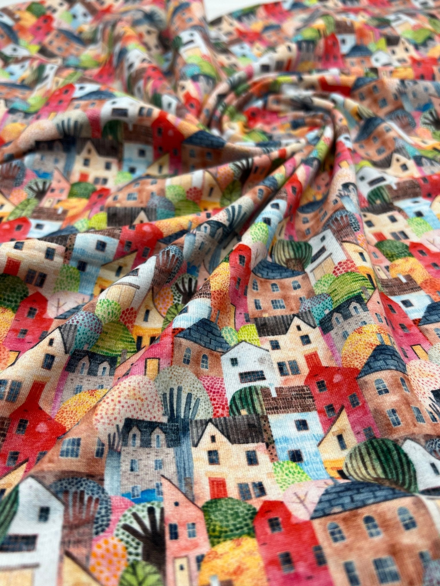Townhouses Print Cotton Stretch Jersey 200 GSM 95/5 Lycra 4 Way Stretch - T9 Fabrics