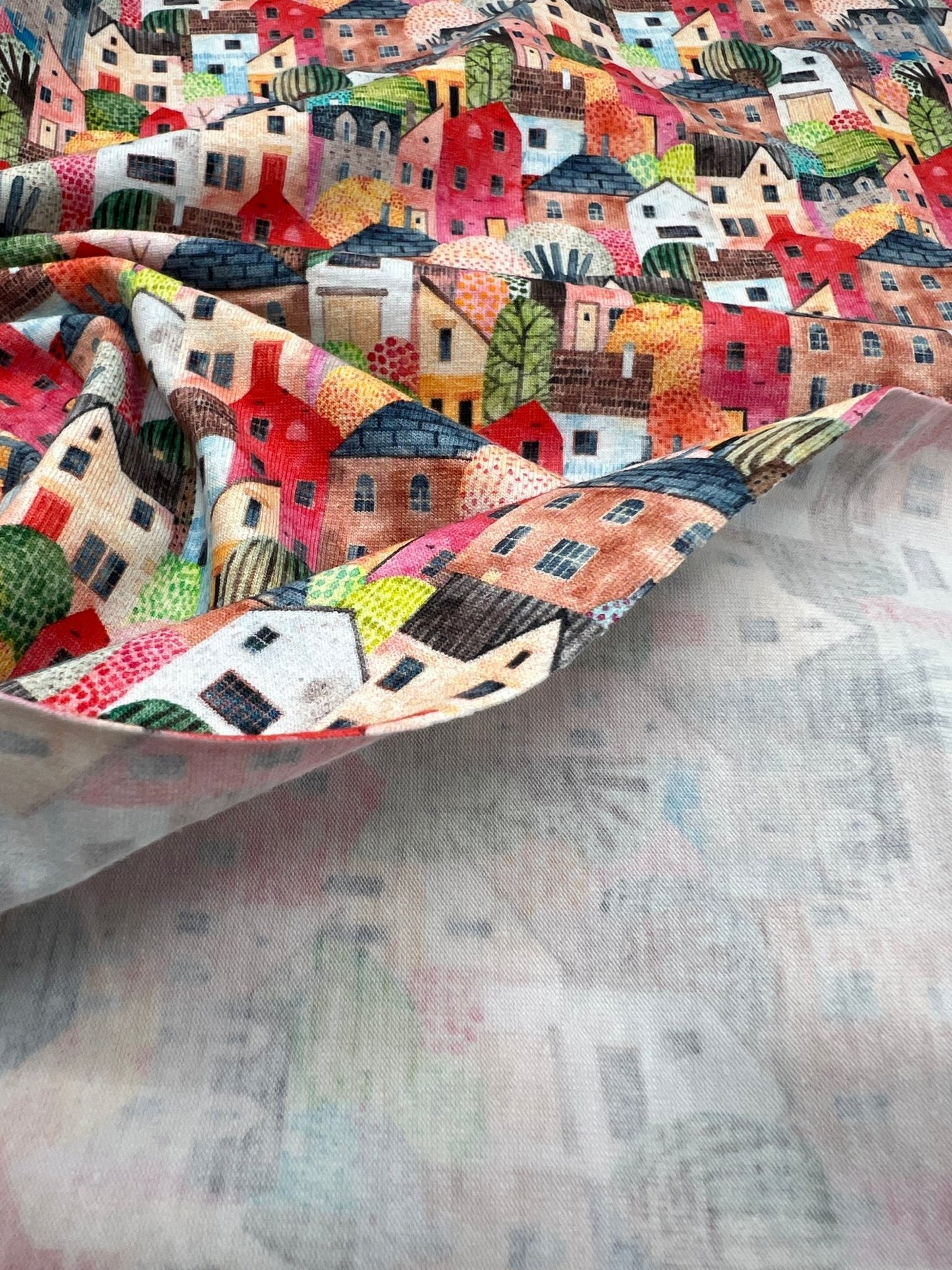 Townhouses Print Cotton Stretch Jersey 200 GSM 95/5 Lycra 4 Way Stretch - T9 Fabrics