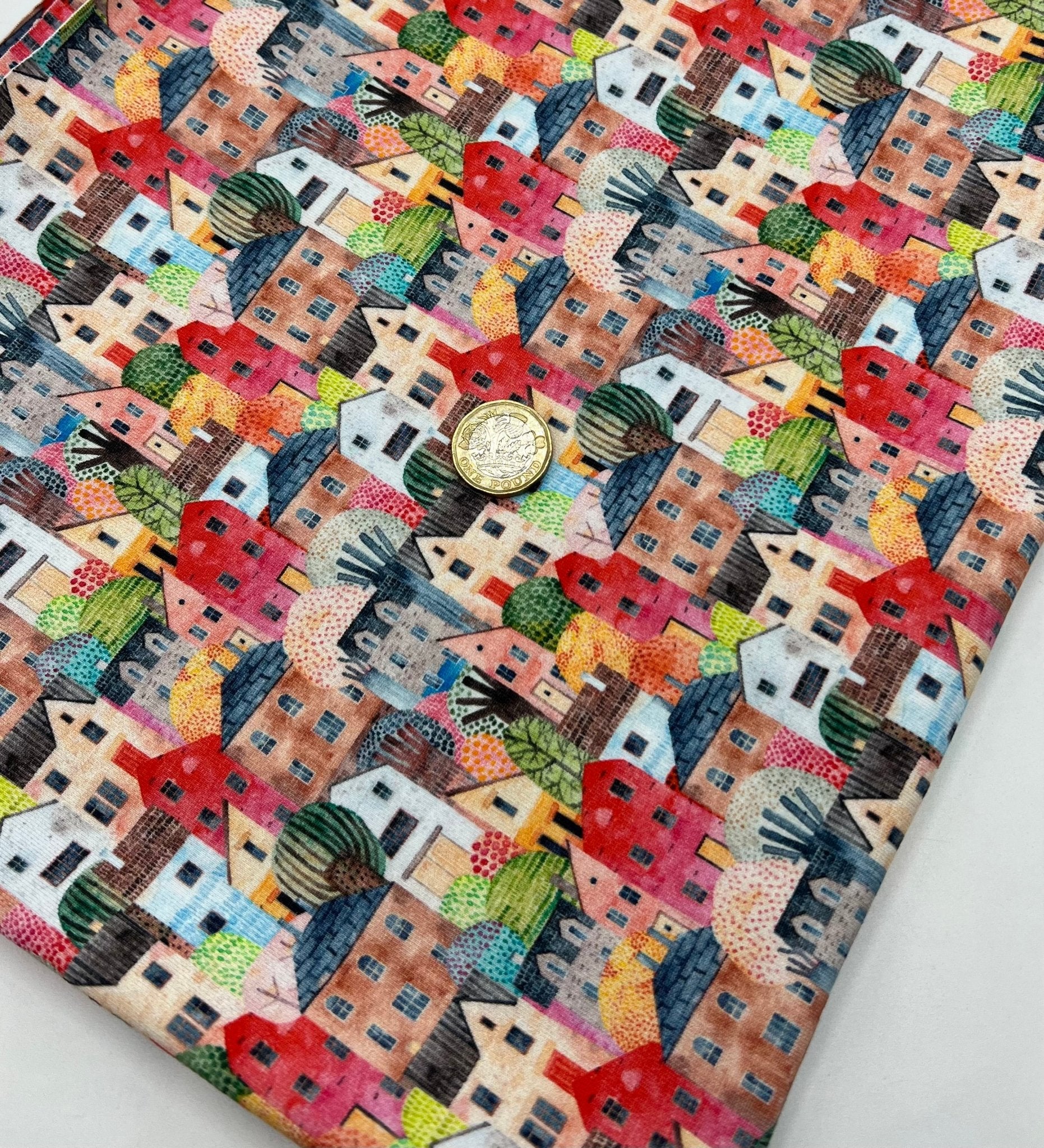Townhouses Print Cotton Stretch Jersey 200 GSM 95/5 Lycra 4 Way Stretch - T9 Fabrics