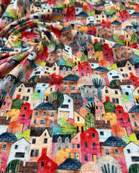 Townhouses Print Cotton Stretch Jersey 200 GSM 95/5 Lycra 4 Way Stretch - T9 Fabrics
