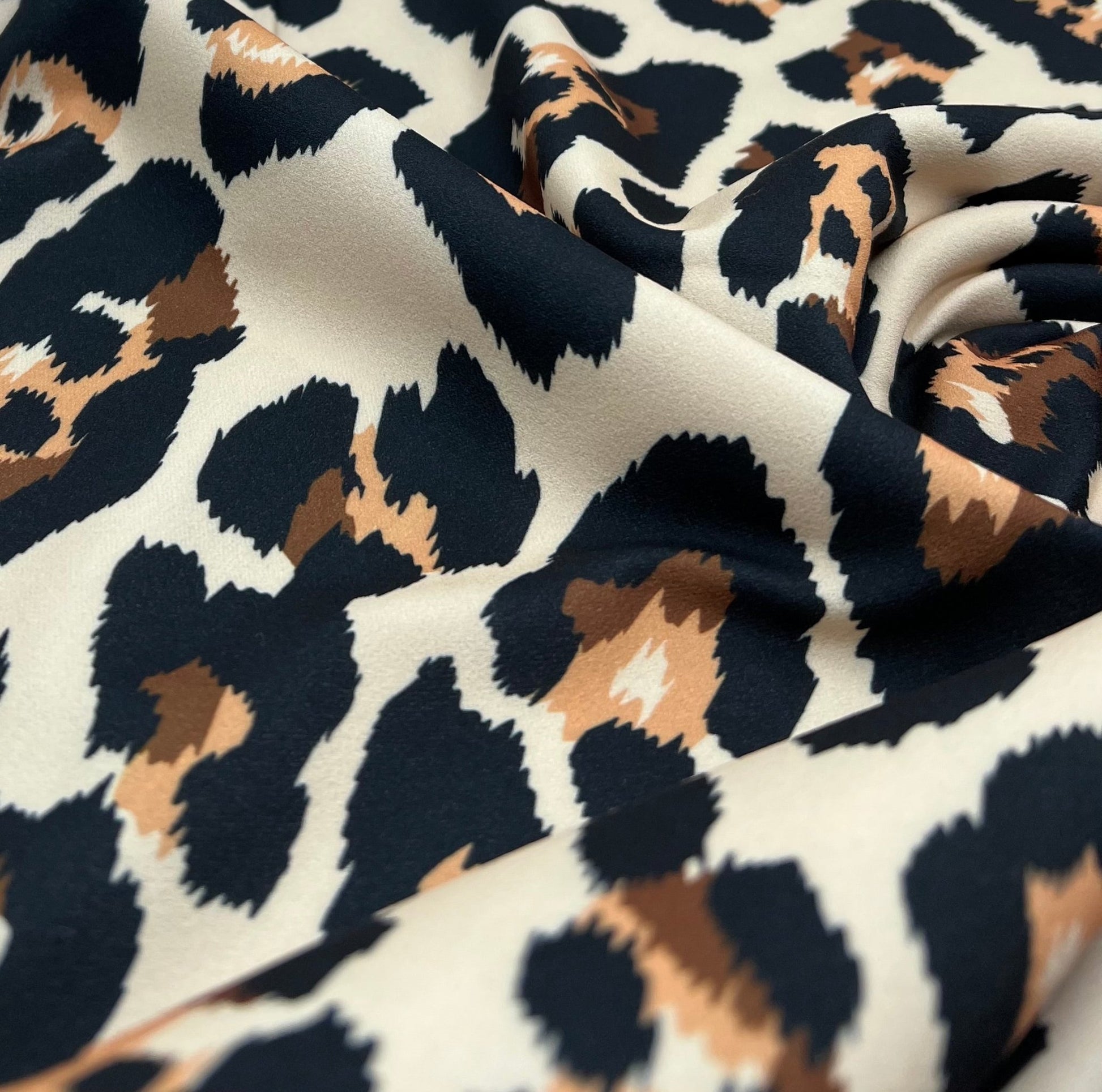 Vanilla Leopard Printed Scuba Crepe Jersey Fabric 4 Way Stretch - T9 Fabrics