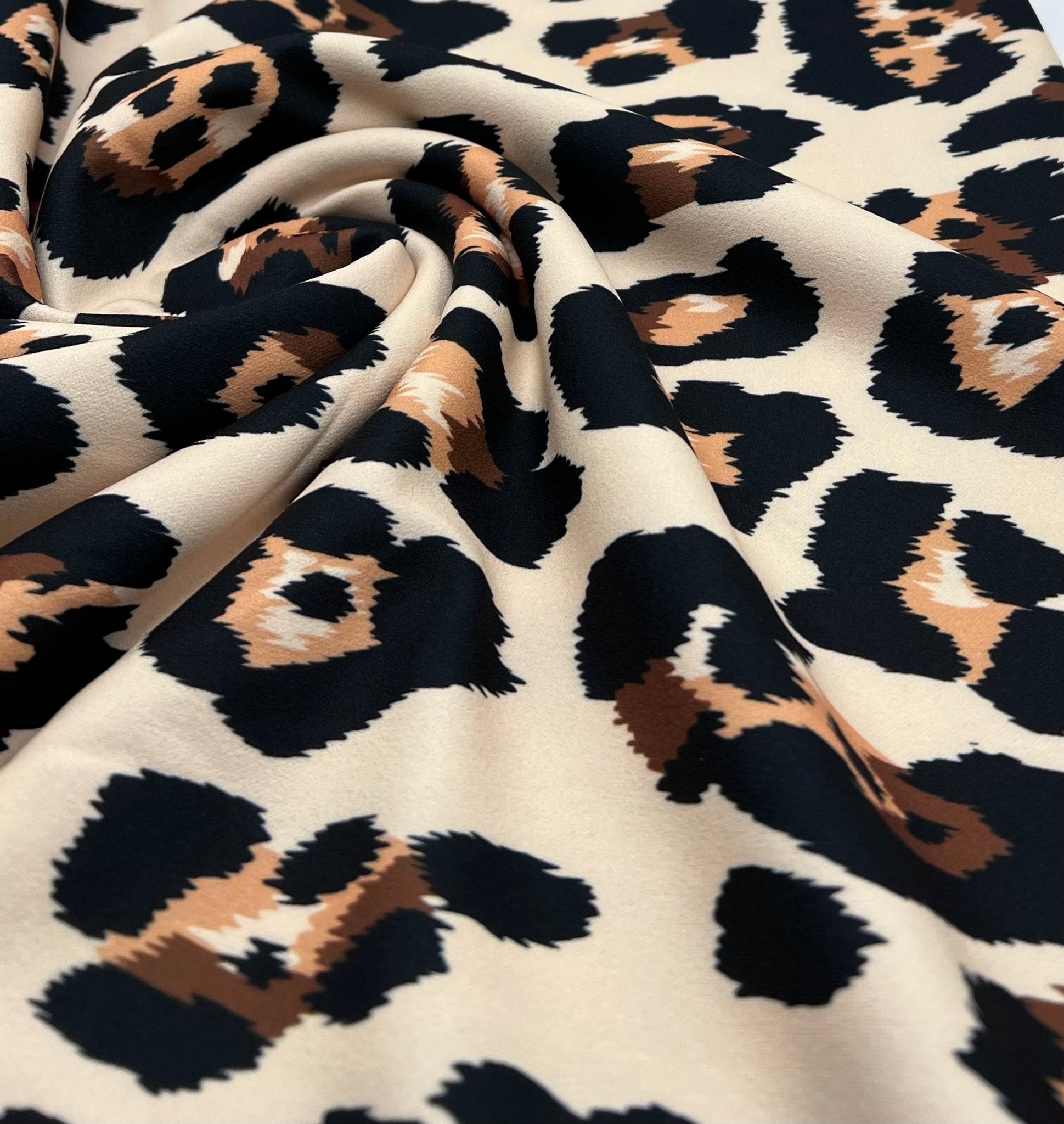 Vanilla Leopard Printed Scuba Crepe Jersey Fabric 4 Way Stretch - T9 Fabrics