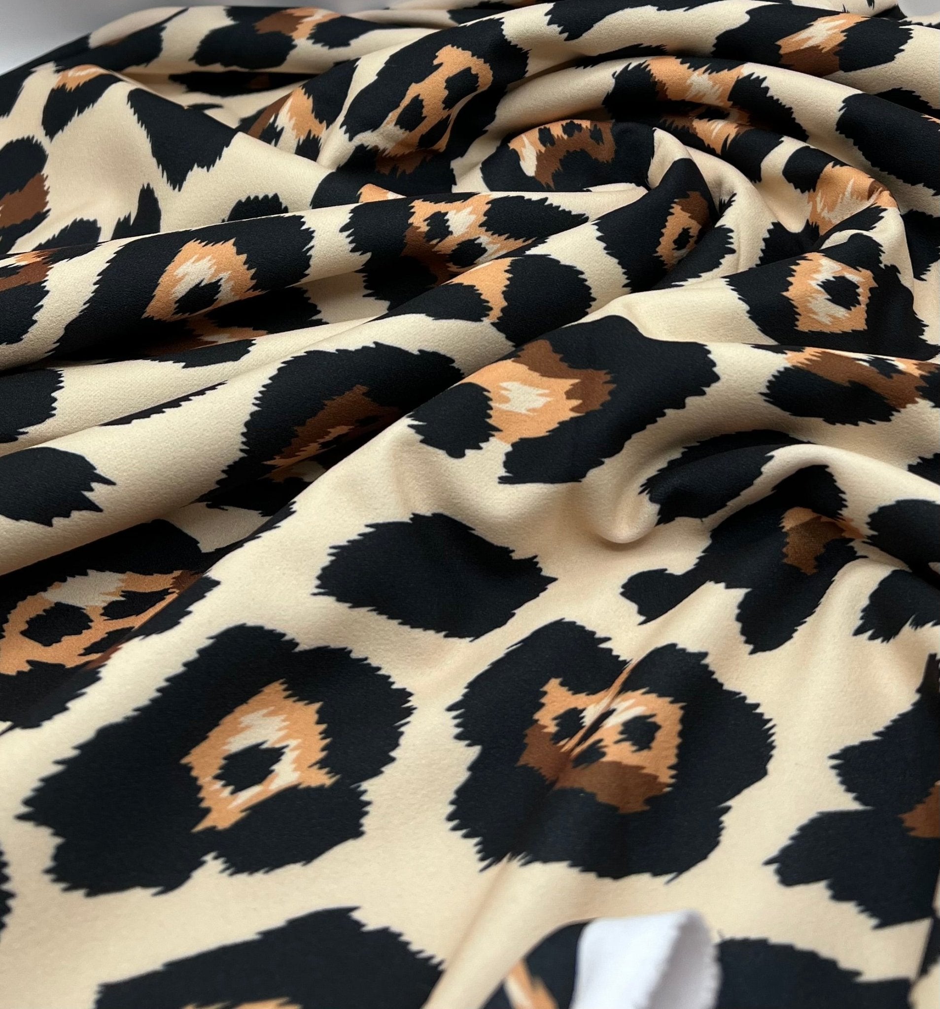 Vanilla Leopard Printed Scuba Crepe Jersey Fabric 4 Way Stretch - T9 Fabrics