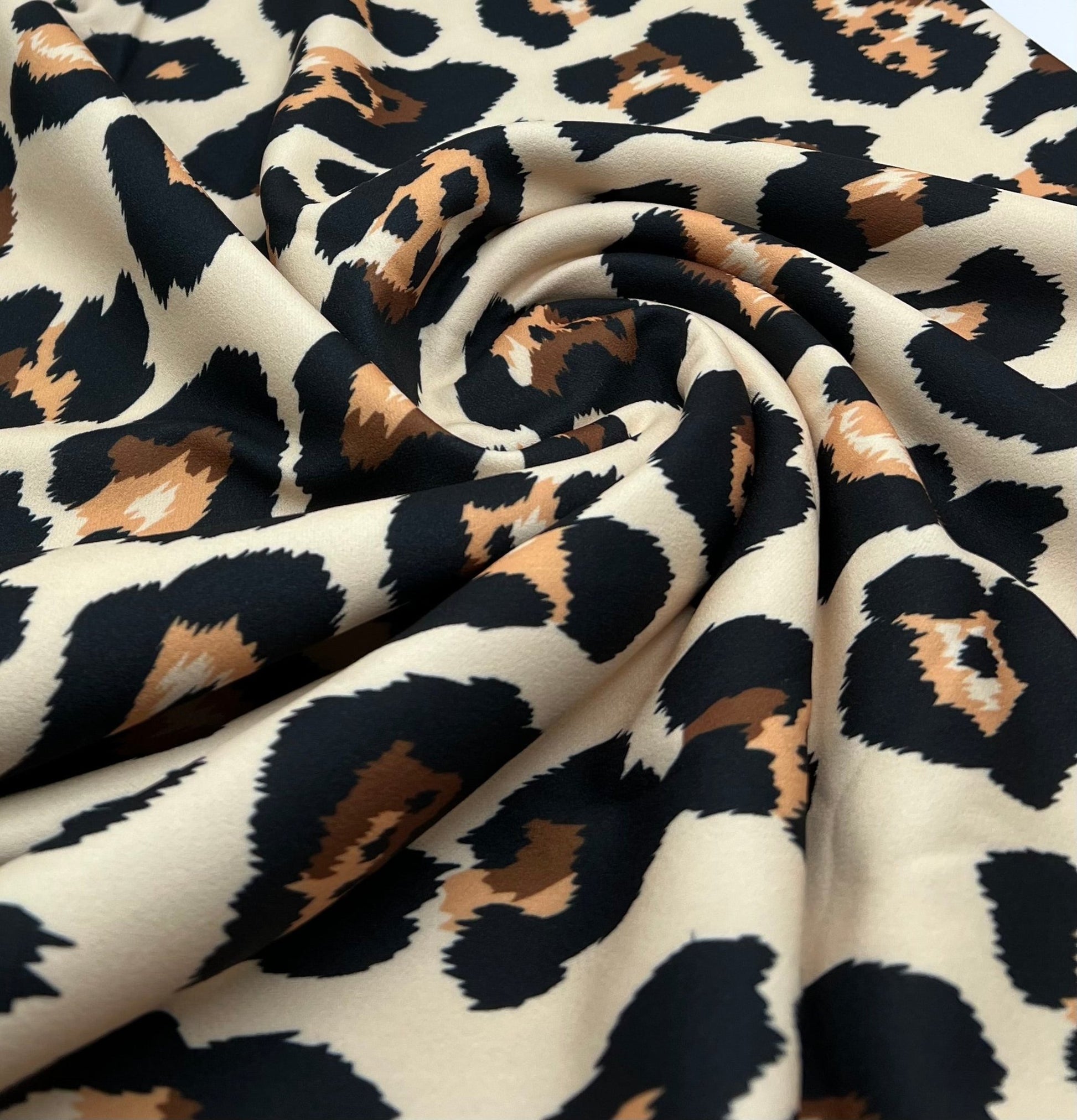 Vanilla Leopard Printed Scuba Crepe Jersey Fabric 4 Way Stretch - T9 Fabrics