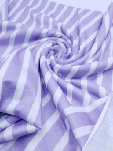 Vertical Stripe Lilac Print Spun Poly Stretch Fabric - T9 Fabrics