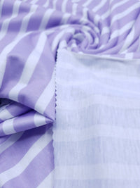 Vertical Stripe Lilac Print Spun Poly Stretch Fabric - T9 Fabrics