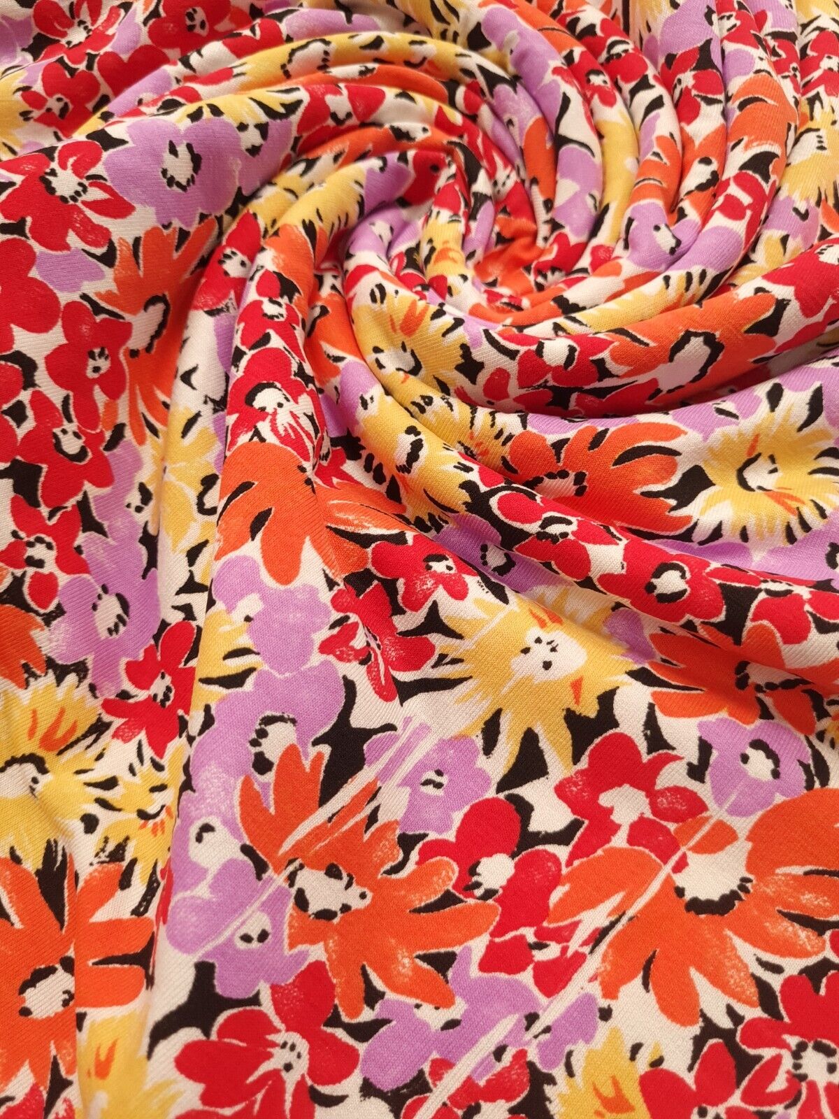 Vibrant Flower Print Floral Print Viscose Elastane Fabric - T9 Fabrics