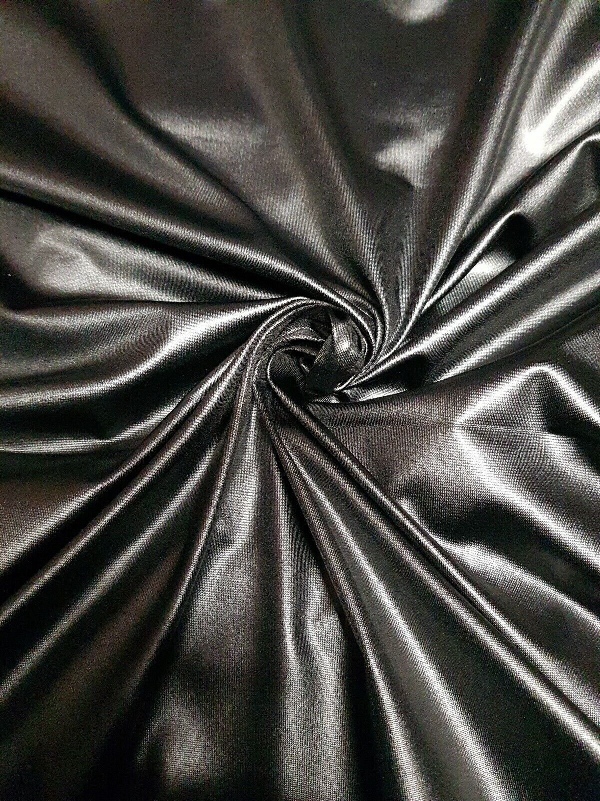 Wet Look Black Cupro Stretch Fabric - T9 Fabrics