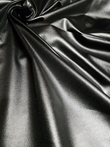 Wet Look Black Cupro Stretch Fabric - T9 Fabrics