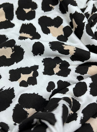 White Beige Animal Mix Print Viscose Elastane Fabric - T9 Fabrics