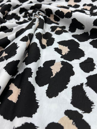 White Beige Animal Mix Print Viscose Elastane Fabric - T9 Fabrics