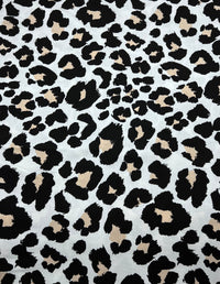 White Beige Animal Mix Print Viscose Elastane Fabric - T9 Fabrics