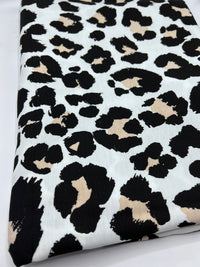 White Beige Animal Mix Print Viscose Elastane Fabric - T9 Fabrics