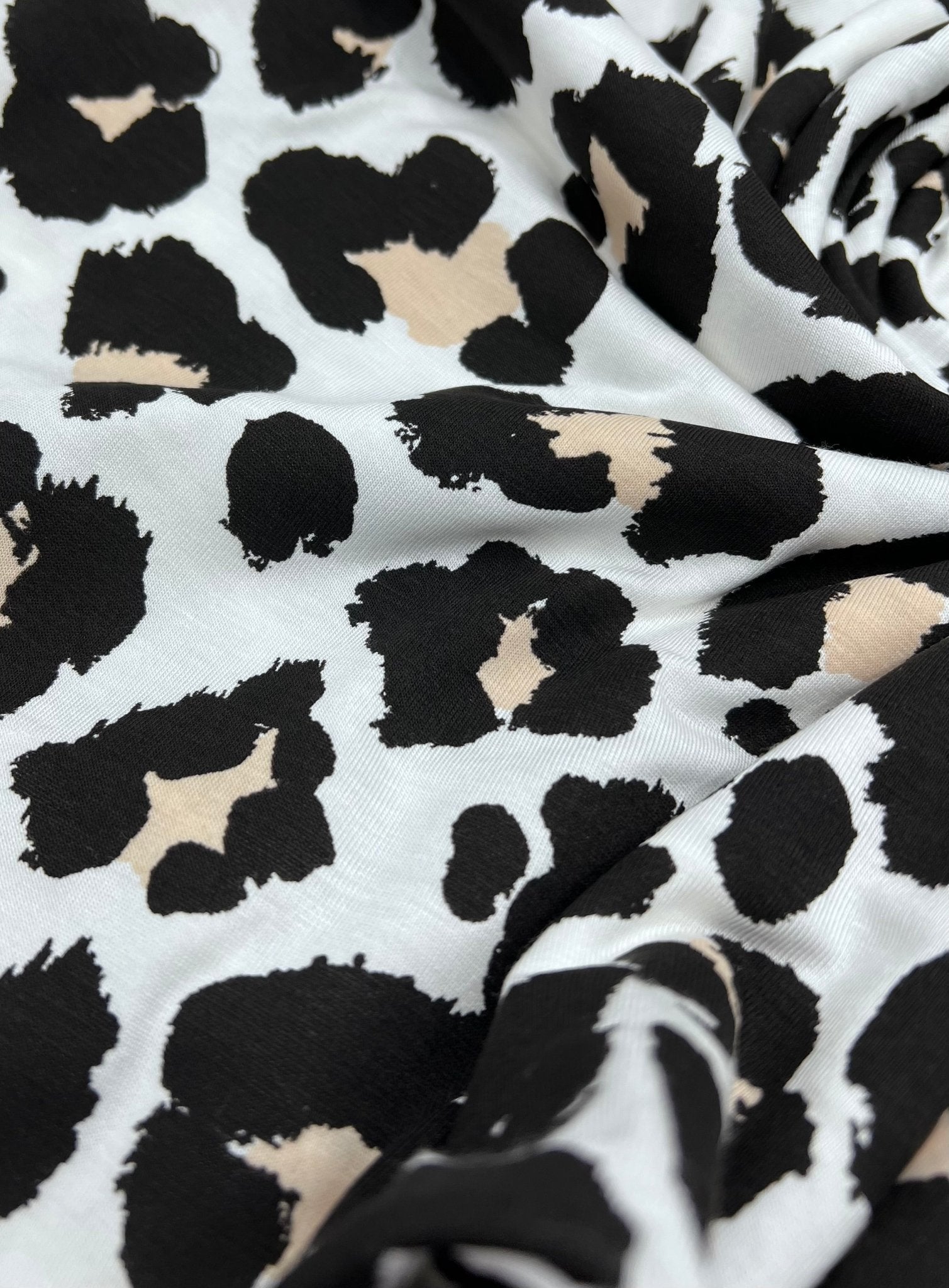 White Beige Animal Mix Print Viscose Elastane Fabric - T9 Fabrics