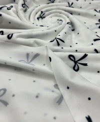 White Black Bow Spot Super Soft Print Spun Poly Stretch Fabric - T9 Fabrics