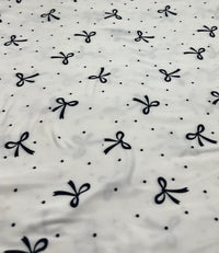 White Black Bow Spot Super Soft Print Spun Poly Stretch Fabric - T9 Fabrics
