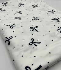 White Black Bow Spot Super Soft Print Spun Poly Stretch Fabric - T9 Fabrics
